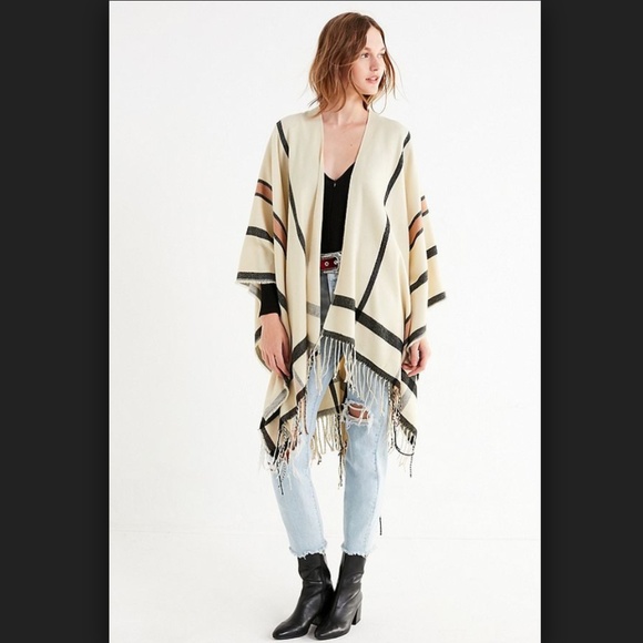 Modern Stripe Brushed Poncho - Picture 3 of 6